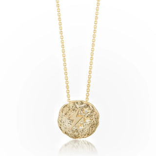 Gold Necklace. Gold Pendant. Lightning Bolt Necklace. Diamond Necklace