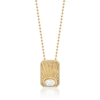 Gold necklace. gold pendant. white topaz. necklace. sunrise pendant. 14k gold. gold jewelry