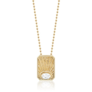 Gold necklace. gold pendant. white topaz. necklace. sunrise pendant. 14k gold. gold jewelry