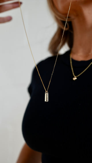 name tag necklace. custom necklace. name tags. gold necklace. fine jewelry. customization. 