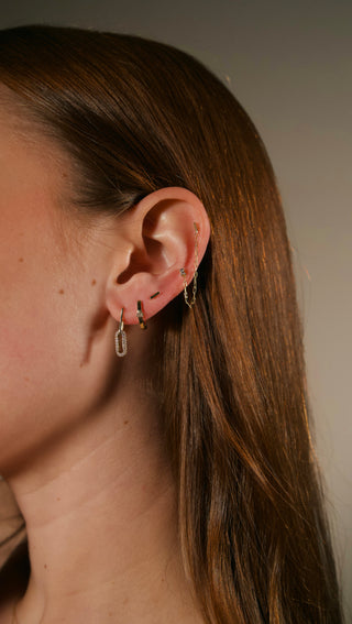 Baguette Diamond Hoop Earrings perfect for ear stacking. Solid 14k gold jewelry