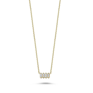 Four baguette diamonds centered on a gold chain