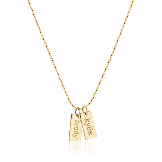 name tag necklace. custom necklace. name tags. gold necklace. fine jewelry. customization. 