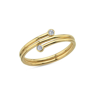gold ring with 2 diamond and a spiral design