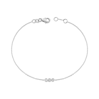 3 diamonds in a bezel setting. White gold. dainty bracelet