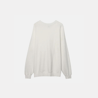 white crewneck. sweatshirt. loungewear. cozy wear