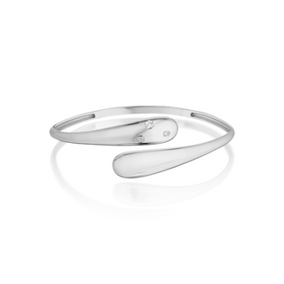 White Gold Apricity Graduated Cuff with Diamond Cluster. High Shine Finish with 3 diamonds