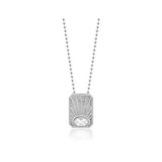 White Gold Sunrise Pendant with White Topaz Stone. Set on a solid gold ball chain 