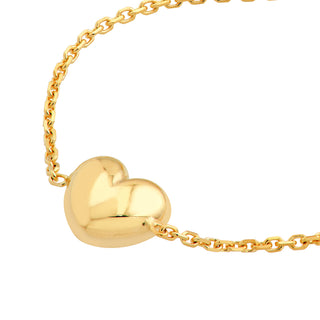 14k Solid Yellow Gold Puff Heart Bracelet The Bond Society 