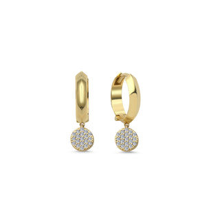 Pave Diamond Drop Hoop Earrings